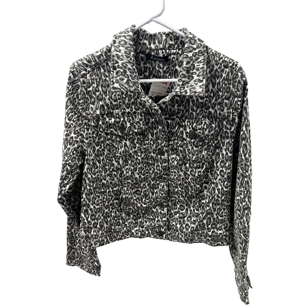 d Jeans Women's Medium Denim Jean Jacket White Leopard Size Large NWT